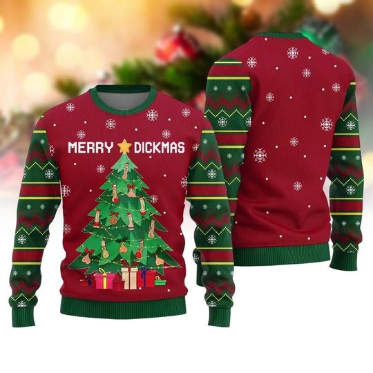 Discover Christmas Tree Ugly Christmas Sweater, Merry Dckmas Sweater, Naughty Xmas Shirt, Fun Christmas Gift For Men Women, Dirty Xmas Holiday G
