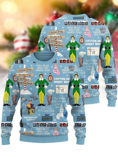 Discover Elf Ugly Christmas Sweater, Buddy Elf Santa Hat Sweater, Funny Holiday Gift For Men Women, Xmas Movie Shirt For Kids,