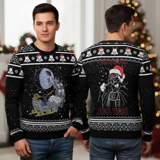 Discover Star Wars Ugly Christmas Sweater, Darth Vader Santa Hat Sweater, Funny Disney Star Wars Xmas Shirt, Geek Xmas Holiday Gift For Men And Women