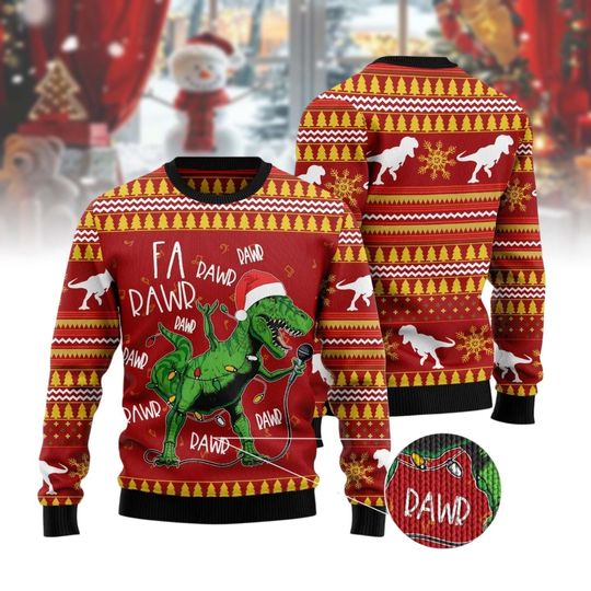 Discover Christmas Singing Dinosaur Ugly Sweater, Dinosaur Santa Hat Sweatshirt, Dino Lover Xmas Sweater, Kids Toddler Dinosaur Shirt