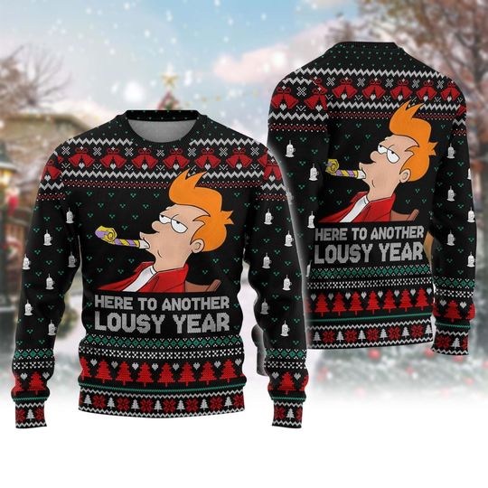 Discover Philip J Fry Christmas Ugly Sweatshirt, Fa-La-La-La Futurama Movie Xmas Sweater, Here To Another Lousy Year Shirt, Fry Tv Show Santa Sweater
