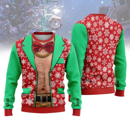 Discover Faux Real Realistic Ugly Christmas Sweater, Bad Santa Sweater, Meme Xmas Sweater, Caucasian Santa Sweatshirt, Christmas Sweaters For Me