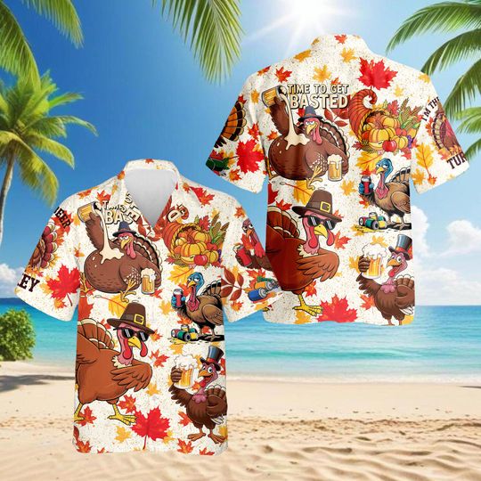 Discover Thanksgiving Give Thanks Edition Hawaiian Shirt, Funny Holiday Aloha Shirt, Tropical Fall Shirt, Unisex Beach Outfit