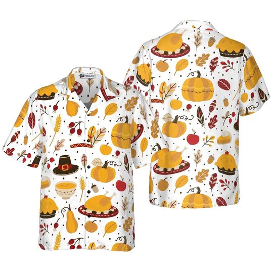 Discover Thanksgiving Pattern Hawaiian Shirt, Fall Holiday Aloha Shirt, Funny Turkey Shirt, Unisex Autumn Casual Outfit, Sizes S5XL