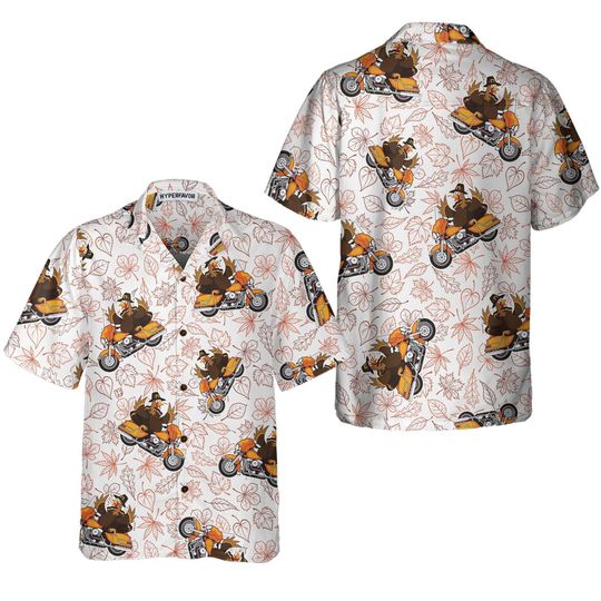 Discover Thanksgiving Turkey Riding Motorcycle Hawaiian Shirt, Funny Turkey Gift, Holiday Aloha Shirt, Unisex Fall Casual Outfit