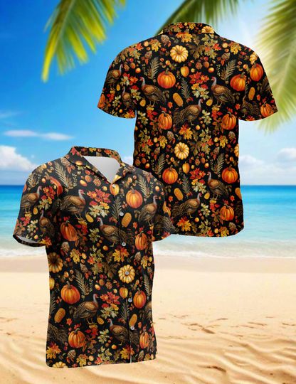 Discover Happy Thanksgiving Funny Turkey Hawaiian Shirt, Holiday Aloha Shirt, Fall Party Shirt, Unisex Tropical Outfit, Sizes S5XL