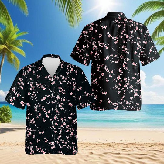 Discover Japanese Sakura Cherry Blossom Hawaiian Shirt, Aesthetic Floral Aloha Shirt, Unisex Short Sleeve Summer Casual Vacation Top