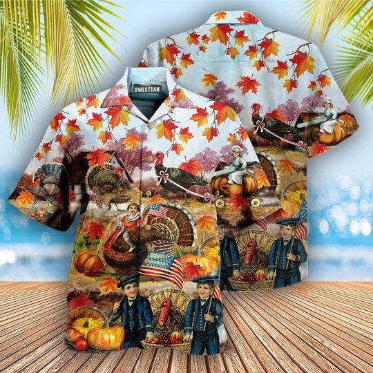 Discover Thanksgiving Give Thanks Edition Hawaiian Shirt, Festive Aloha Shirt, Fall Holiday Party Shirt, Tropical Thanksgiving Outfit