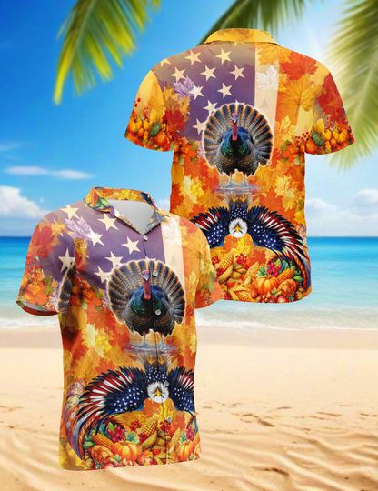 Discover Turkey and Eagle Thanksgiving Hawaiian Aloha Shirt, Funny Holiday Shirt, Tropical Fall Shirt, Unisex Beach Outfit