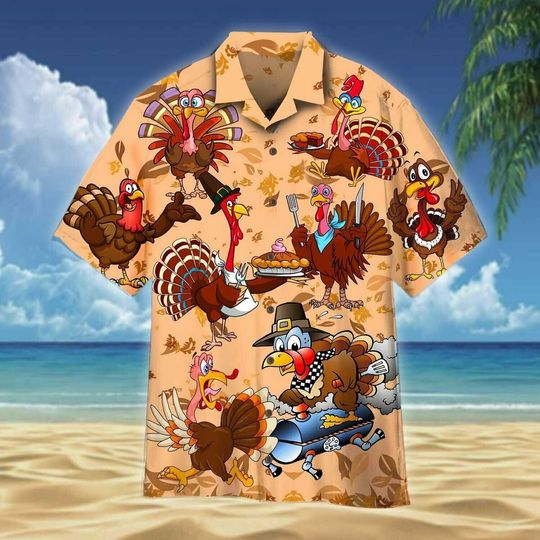 Discover Funny Turkeys Thanksgiving 3D Hawaiian Aloha Shirt, Tropical Holiday Shirt, Festive Fall Aloha Shirt, Unisex Beach Shirt
