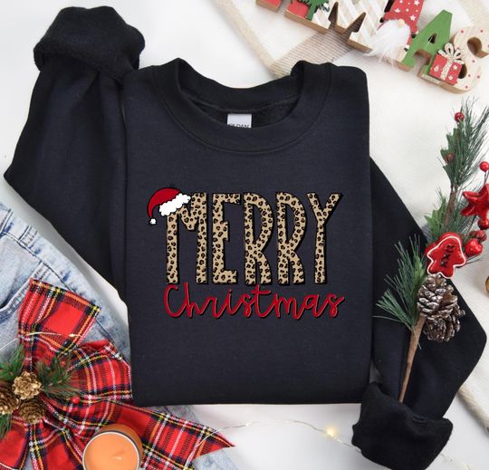 Discover Leopard Christmas Sweatshirt, Cute Christmas Shirt, Leopard Lover Sweater
