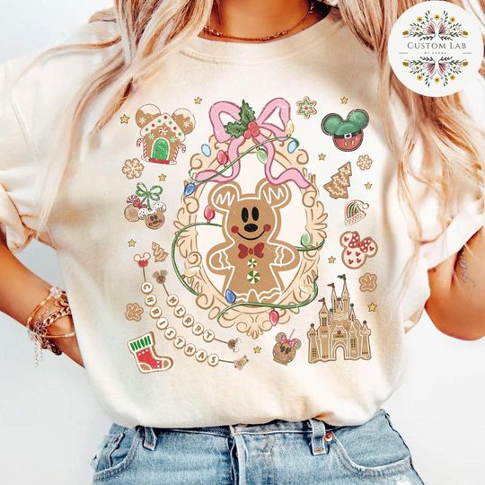 Discover Coquette Bow Mickey and Friends Gingerbread Disney Christmas Shirt, Mickey's Very Merry Christmas Party, Holiday Family Christmas Shirt