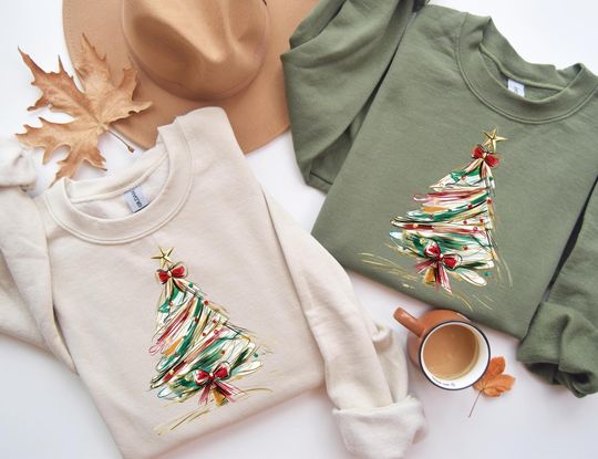Discover Christmas Tree Bow Shirt, Christmas Sweatshirt for Women, Christmas Tree Sweaters