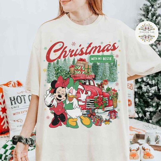 Discover Retro Minniee Daisy Disney Christmas with my Bestie Shirt, Disney Girl Trip Very Merry Christmas Lights, Christmas Tree Best Friends Holiday
