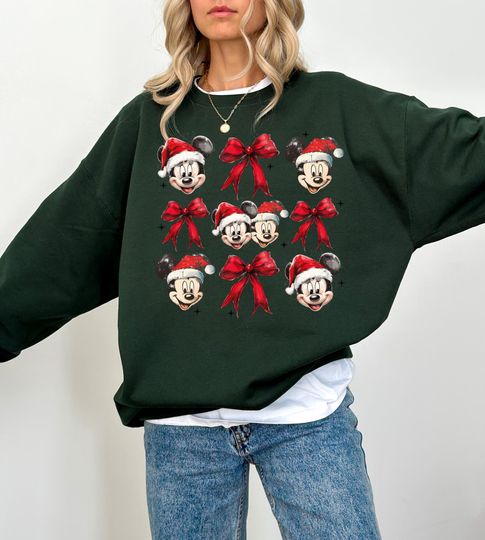 Discover Christmas Coquette Bow  Minnie and Mickey Sweatshirt, Cute Christmas Shirt, Christmas Woman Lover Shirt, Retro Christmas Shirt