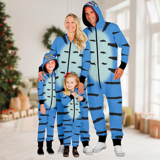 Blue Tiger Famly Costume Jumpsuit, Blue Tiger Cosplay Onesies, Blue Tiger One-Piece Pjs, Animal Cosplay Kigurumi, Halloween Outfit