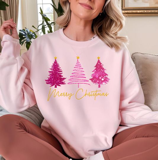 Discover Pink Tree Christmas Sweatshirt, Pink Christmas Sweater