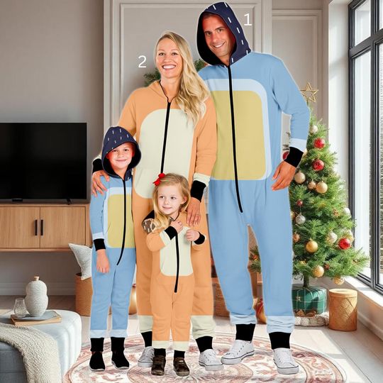 Discover Dog Cosplay Family Jumpsuit, Blue Dog Costume Matching One-Piece Pajamas, Blue Dog Onesie, Xmas Gift
