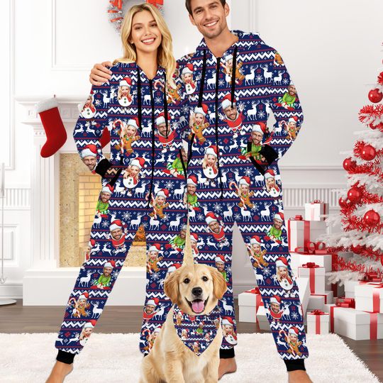 Discover Custom Face Ugly Christmas Onesie: Personalized Photo Morph Matching Family Pajamas