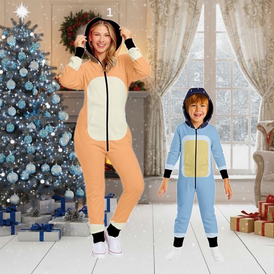 Discover Dog Cosplay Family Jumpsuit, Blue Dog Costume Matching One-Piece Pajamas, Blue Dog Onesie, Xmas Gift