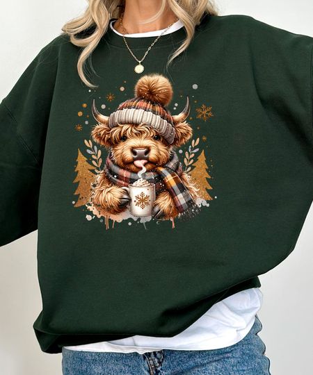 Discover Christmas Highland Cow Shirt: Festive Plaid Farm Animal Sweaters