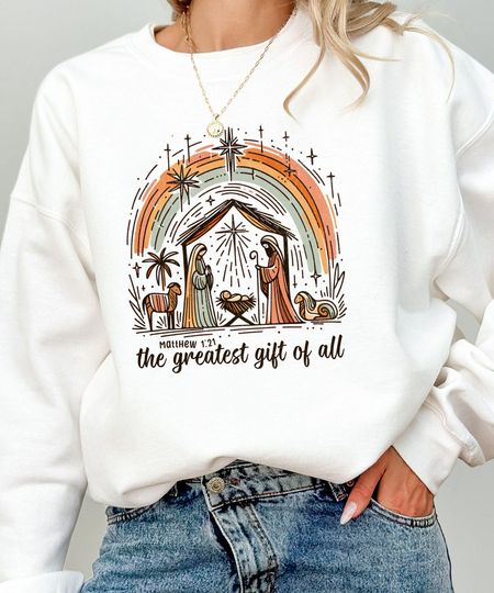 Discover Minimalist Nativity Shirt: Christian Christmas Sweaters, The Greatest Gift