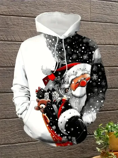 Discover Santa Claus Gift Bag 3D Hoodie Unisex Christmas Pullover Winter Outfit