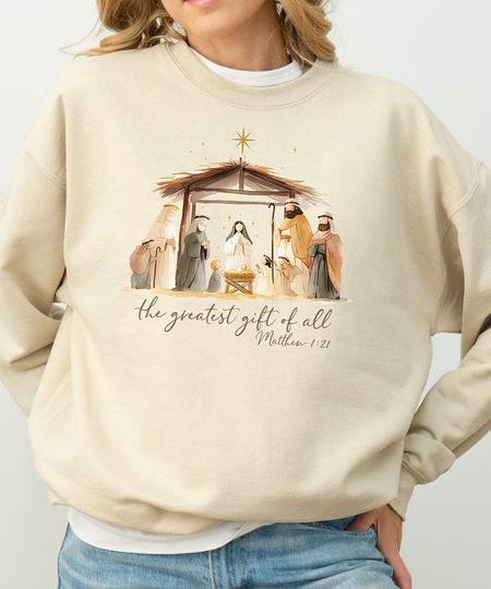 Discover Minimalist Nativity Shirt: Christian Christmas Sweaters, The Greatest Gift