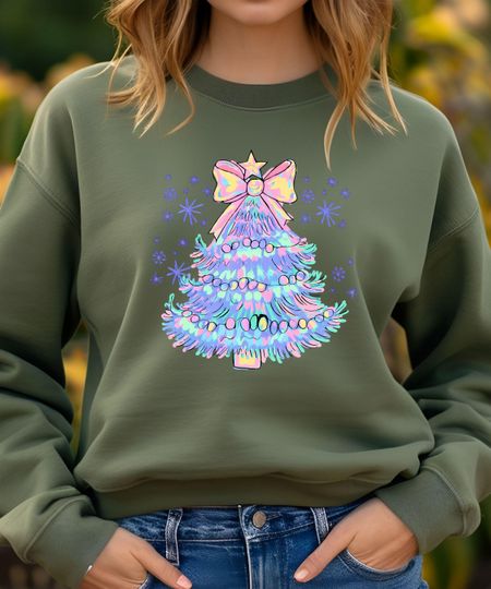 Discover Coquette Christmas Tree T-Shirt: Colorful Holiday Graphic Sweaters