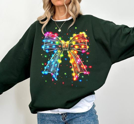 Discover Christmas Light Coquette Bow Sweatshirt, Cute Christmas Sweaters