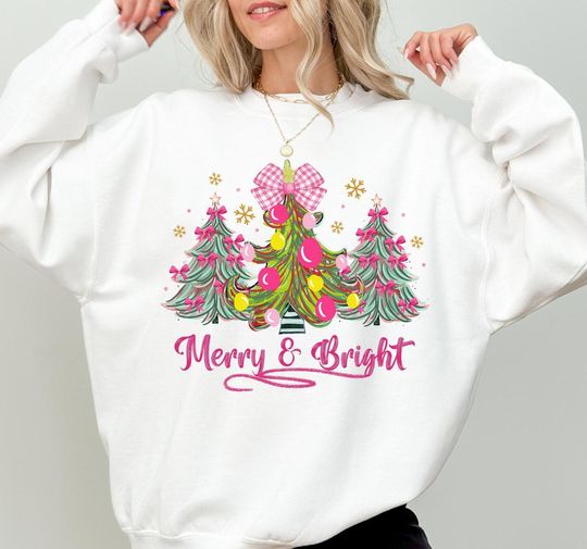 Discover Merry and Bright Christmas Trees T-shirt & Sweatshirt, Christmas Sweatshirt