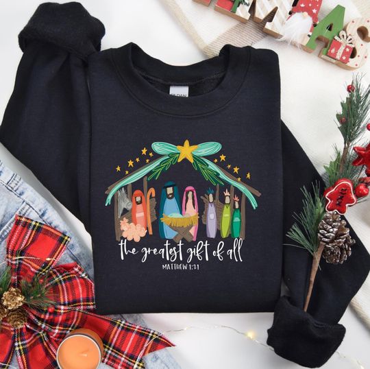 Discover Nativity Christmas Shirt: The Greatest Gift, Christian Tee