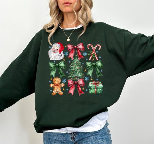 Discover Christmas Coquette Bows Sweatshirt, Girly Holiday Sweaters