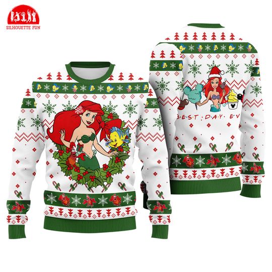Discover Ariell The Little Mermaid Princess Ugly Christmas Sweater, Disneyland The Little Mermaid Holiday Shirt, Princess Mermaid Christmas Sweatshirt
