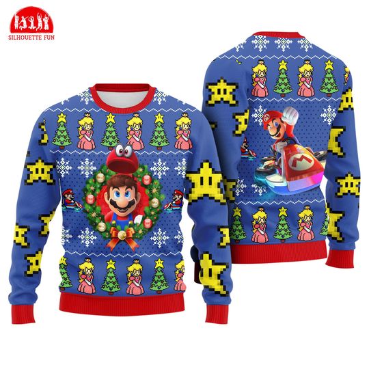 Discover Super Mario Christmas Ugly Sweater, Mario Bros Holiday Sweater, Mario Video Game Sweatshirt, Funny Christmas Sweater, Mario Birthday Party