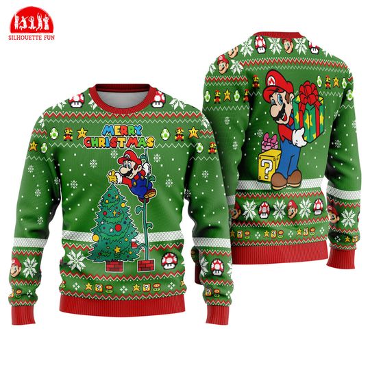 Discover Super Mario Christmas Tree Ugly Sweater, Cute Mario Holiday Sweater, Mario Video Game Shirt, Funny Christmas Sweater, Mario Birthday Party