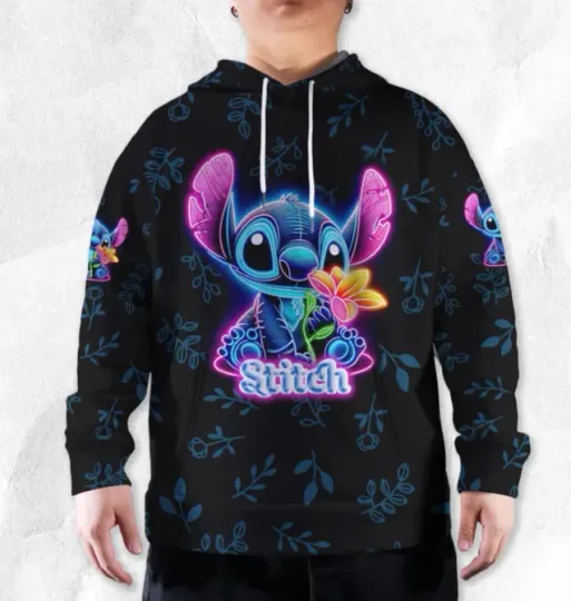 Discover Stitch Neon Cartoon 3D HOODIE HALLOWEEN GIFT CHRISTMAS GIFT BEST PRICE US SIZE