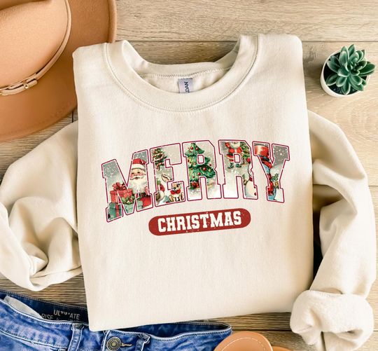 Discover Merry Christmas Sweatshirt,Santa Sweatshirt & T-shirt, Christmas Family, Xmas Gift Idea, Woman Xmas Shirt, Cute Winter Holiday Sweater