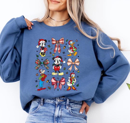 Discover Coquette Bows Disney Christmas Tree Sweatshirt & T-shirt, Mickey's Very Merry Xmas Party 2024 Tee,Disney Family Holiday Christmas