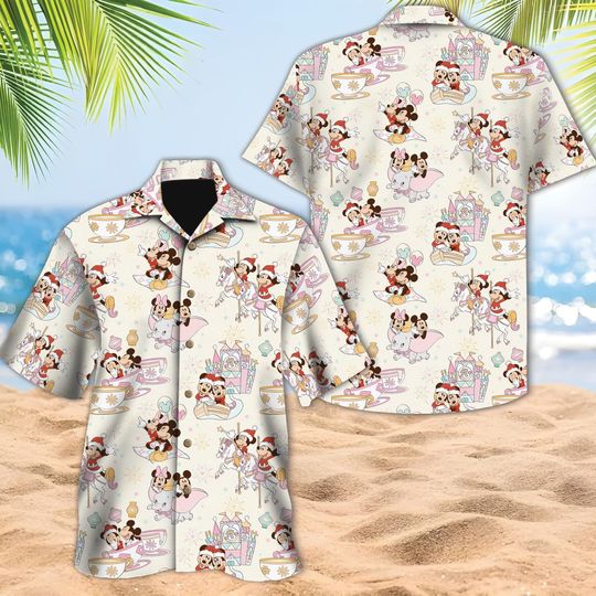 Discover Disney Mickey Minniee Christmas Hawaiian Shirt, Disney Mickey Hawaii Shirt, Winter Christmas Disney Hawaiian, Christmas Hawaiian Gift