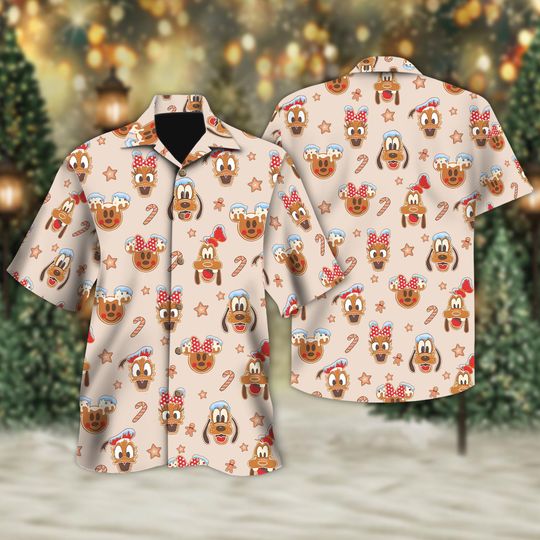 Discover Disney Mickey Minniee Donald Christmas Cookie Button Up, Disney Baking & Co Holiday Hawaiian Shirt, Mickey Gingerbread Shirt Gift