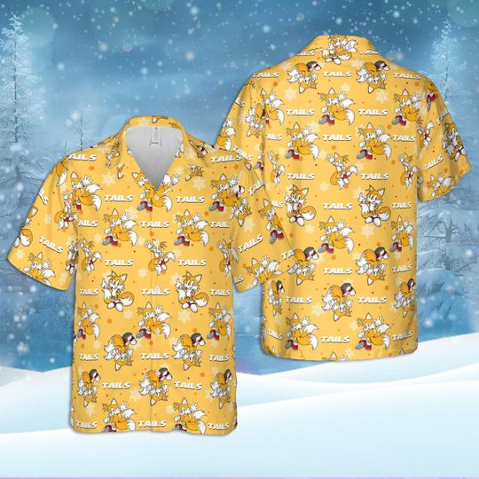 Discover Tails Christmas Hawaiian Shirt, Sonic the Hedgehog Hawaiian Shirt, Winter Christmas Disney Hawaiian