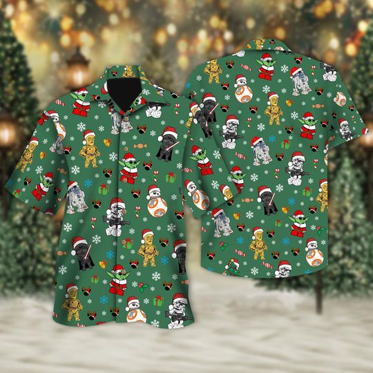 Discover Disney Star Wars Christmas Button Up, Santa Darth Vader R2-D2 C-3PO Hawaiian Shirt, Star Wars Galaxy's Edge Christmas Holiday Shirt Gifts
