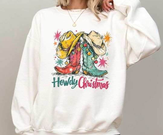 Discover Howdy Christmas Shirt  Western Cowboy Boots Tee & Cowgirl Sweatshirt