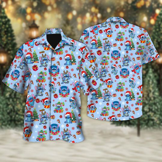 Discover Funny Stitch Christmas Hawaiian Shirt, Disney Christmas Button Shirt, Stitchmas Shirt, Lilo And Stitch Xmas Holiday Party Tee, Stitch Lover