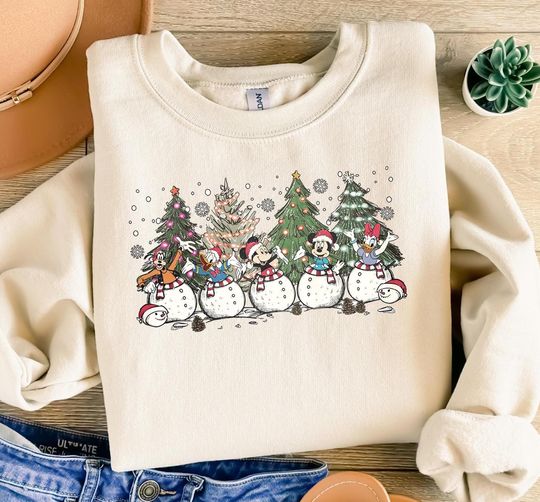 Discover Vintage Disney Christmas Tree Snow Sweatshirt, Mickey And Friends Christmas Sweatshirt