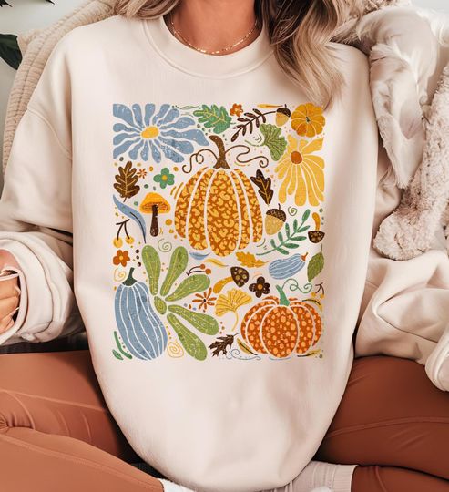 Discover Floral Pumpkin Fall Sweatshirt, Flower Pumpkin Shirt, Aesthetic Fall Graphic Tee