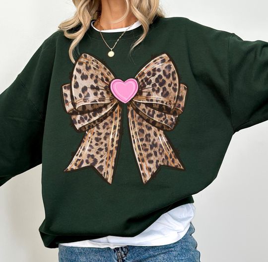 Discover Coquette Valentine Sweatshirt: Leopard Bow, Heart, Retro Style