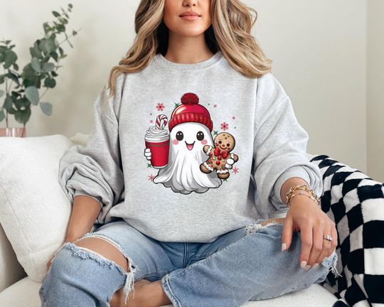 Discover Christmas Sweatshirt, Christmas Ghost Sweatshirt, Cute Ghost Sweaters