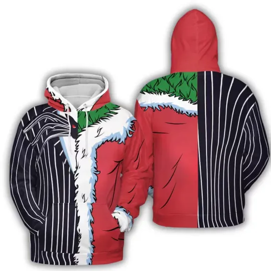 Discover Half Santa Hoodie – Funny 3D Christmas Pullover with Split Suit Design